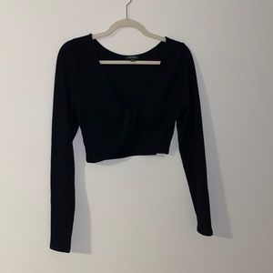 Black long sleeve soft cotton crop top